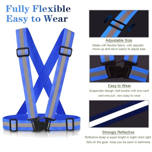 Reflective Vest Running Gear, 2Pack High Visible Safety VES for Cycling Jogging Running Walking, Adjustable for Men Women Kids - color: 2 x Blue