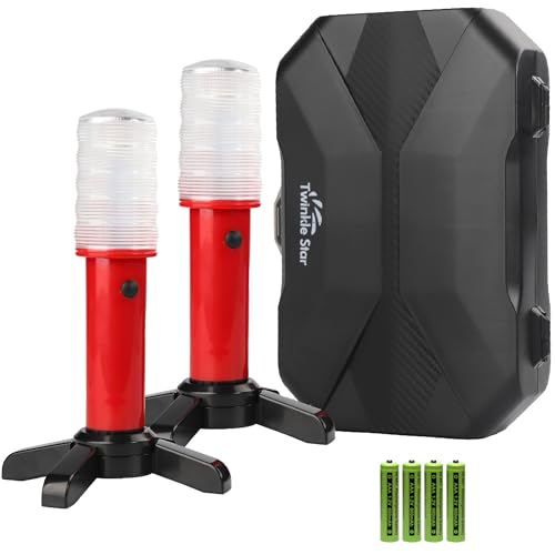 Twinkle Star Emergency Roadside Flares Kit LED Safety Strobe Road Warning Light Highway Beacon Alert Flare with Magnetic Base, Detachable Stand, Solid Storage Case (Set of 2) New - color: Red, size: 2 Sets
