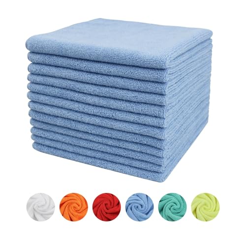 Tricol Clean Microfiber Cleaning Cloth, 16in*16in, 12 Pack Ultra-Thick Cleaning Rags, Super Absorbent, Lint Free & Streak Free Cleaning Towels for Car, House, Kitchen, Office - color: Blue, size: 16 x 16 in