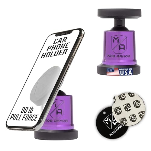 Mob Armor MobNetic Maxx - USA Assembled Magnetic Phone Holder for Car, Magnetic Car Phone Mount, 90-Degree Tilt, 360-Degree Rotation, Aluminum Metal, Compatible with iPhone & Android - Purple Chrome - color: Purple Chrome