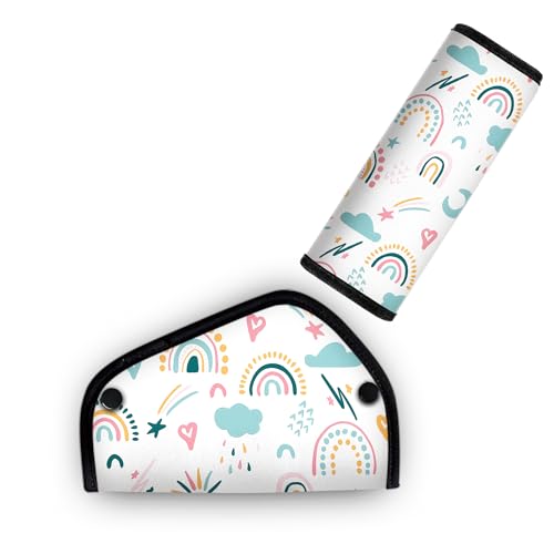 Kid's Seat Belt Cover Pad, Neck & Abdomen Cushion for Children- Soft and Breathable Straps Cover Support (Rainbow) - color: Rainbow