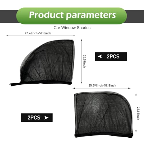 4 PCS Car Window Shades, Stretchable Side Window Full Coverage Sun Shade, Breathable Front & Rear Door Mesh Window Cover for Baby Kids Adults Pet, Universal for Most Cars (Black) - size: 4 Pcs