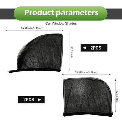 4 PCS Car Window Shades, Stretchable Side Window Full Coverage Sun Shade, Breathable Front & Rear Door Mesh Window Cover for Baby Kids Adults Pet, Universal for Most Cars (Black) - size: 4 Pcs
