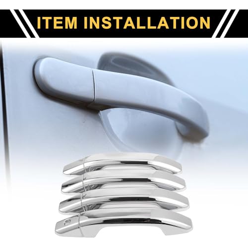 4pcs Exterior Door Handle Cover Car Door Handle Protector for Chevrolet Silverado 1500 2014-2024 Car Door Handle Protector without Keypad ABS Chrome Silver Tone