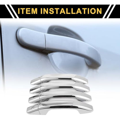4pcs Exterior Door Handle Cover Car Door Handle Protector for Chevrolet Silverado 1500 2014-2024 Car Door Handle Protector without Keypad ABS Chrome Silver Tone