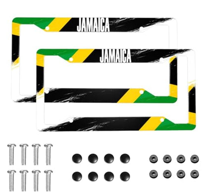 Jamaica License Plate Frame 2 Pack License Plate Holder Universal Aluminum License Plate Cover Car Accessories for Men Women - color: Jamaica