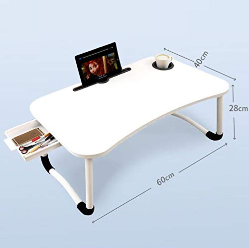 23.6'' Ergonomic Lap Desk with Storage Drawer & Cup Holder, Foldable Laptop Bed Table for Home Office, Gaming, Writing, Breakfast - Lightweight, Portable, Fits 18'' Laptops (White) - color: White