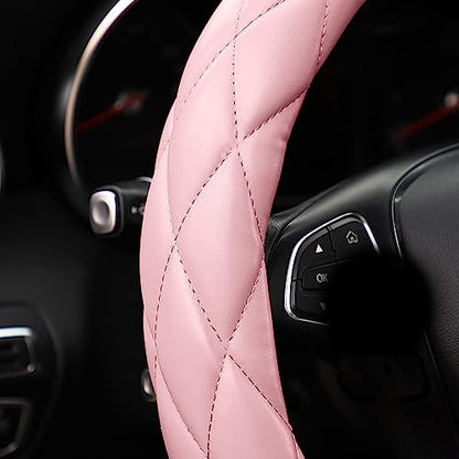 YHONGJT Soft Microfiber Leather Steering Wheel Cover, Universal 15 Inch for Women Girls, Fit Vehicles, Sedans, SUVs, Vans, Trucks - Light Pink - color: A-Baby Pink
