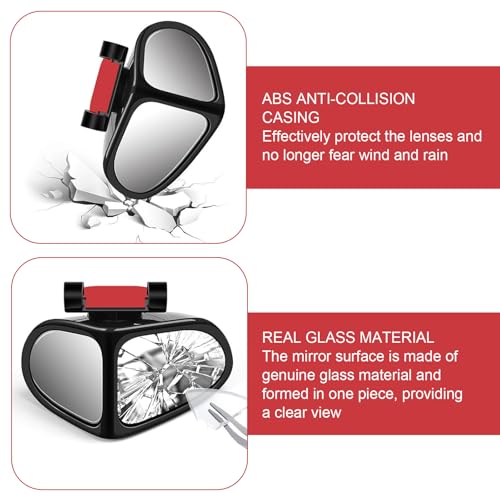 2 PCS Car Blind Spot Mirror, 360 Degree Adjustable Wide Angle Mirror, Double-sided Large Field HD Glass Auxiliary for Free Reversing, Self-adhesive Waterproof Specular Accessories (Black)