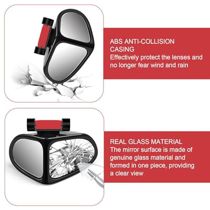 2 PCS Car Blind Spot Mirror, 360 Degree Adjustable Wide Angle Mirror, Double-sided Large Field HD Glass Auxiliary for Free Reversing, Self-adhesive Waterproof Specular Accessories (Black)