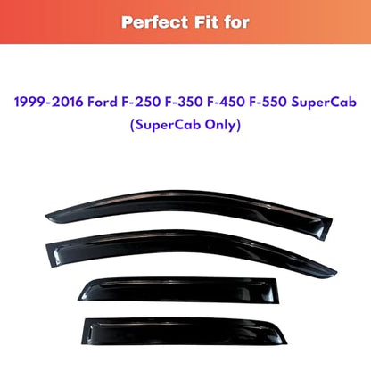 KPY Rain Guards Fit for 1999-2016 Ford F250 F350 F450 F550 Super Duty SuperCab, Out-Channel Window Visors Vent Deflector 4PC, Truck Accessories for 99-16 F250 F350 F450 F550 Super Duty Extended Cab - size: 1999-2016 F250/F350/F450/F550 SuperCab