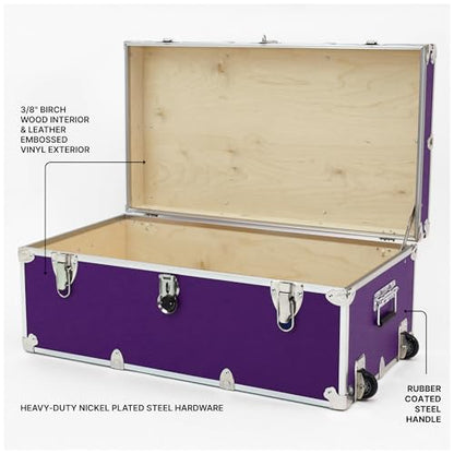Rhino Trunk & Case Large Essential Trunk With Wheels 32”x18”x14”, 1000+ lbs Capacity - Many Colors. Strong, USA Made Summer Camp Footlocker, and Secure College Dorm Storage Chest - color: Purple