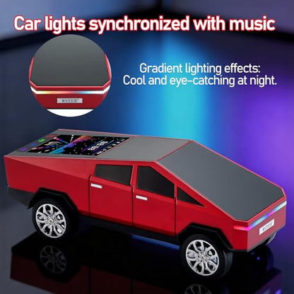 WS-580 Futuristic Pickup Truck Bluetooth Replica Speaker with LED Display Screen – TWS, FM, USB/TF, LED Headlights, Mic, Practical Gift for Car Model Fans, Audio Users & Tech Hobbyists (Red) - color: Red