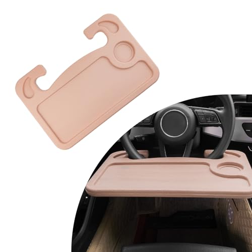 Dickno Car Steering Wheel Desk, Multipurpose Auto Steering Wheel Tray with Drink Holder, Steering Wheel Food Tray for Eating, Universal Vehicle Travel Accessories for Constant Travelers (Beige) - color: Beige