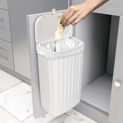 Glad Roomate Under Counter Waste Bin | Space Saving Small Trash Can for Kitchen Cabinet, Bathroom or Office | Dual Lid for Ease of Opening, 12 Liter, White - size: 12l