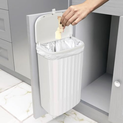 Glad Roomate Under Counter Waste Bin | Space Saving Small Trash Can for Kitchen Cabinet, Bathroom or Office | Dual Lid for Ease of Opening, 12 Liter, White - size: 12l