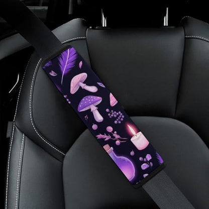 Fashion 2PCS Car Belt Covers, Gothic Magic Witch Witchy Trippy Purple Mushrooms Protect Your Shoulders Car Safety Seat Belt Strap - color: Color359