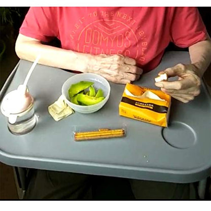 Wheelchair Tray Table with Cup Holder, Removable Lap Tray, Portable Wheelchair Desk Accessories for Eating, Reading, Resting, Fits Width of Armrests of 16" - 20", Gray