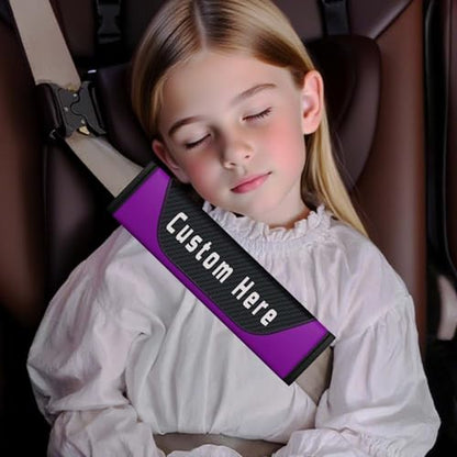 Personalized Seat Belt Covers – Custom Seatbelt Shoulder Pads with Name, Logo, Text & Image – Carbon Fiber Padded Cushion for Cars, Trucks, SUVs, Backpacks – Auto Accessories for Women, Men & Kids - color: Purple