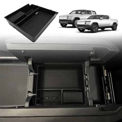 BestEvMod Center Console Organizer Tray Compatible with 2022-2025 2026 Rivian R1T/R1S Removable Coin Holder Armrest Storage Box ABS Material with PVC Trim Accessories (V3 Black) - color: Black, size: V3 Center Console Organizer Tray