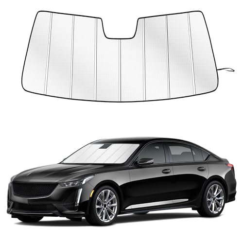 Windshield Sun Shade for Cadillac Ct5 2020-2026 Custom Fit Accordion Folding Design Window Sunshade Car Accessories, Full Coverage Sun Visor Protector - Blocks 99% UV Rays - size: cadillac ct5 2020-2026