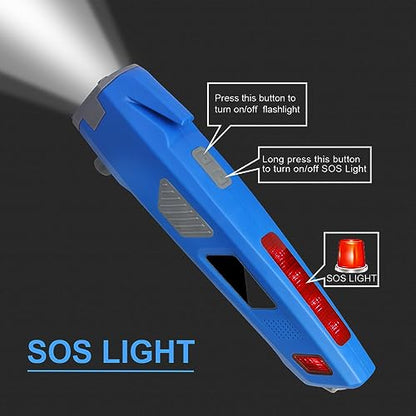 LUXON 8-in-1 Car Emergency Escape Safety Tool Kit:Window Breaker,Seat Belt Cutter,LED Flashlight,Rescue Tool USB Charger,Sire Blink Light, Hand Cranking Charge,Magnetic for Vehicle Escape(Blue) - color: Blue, size: 1 Count(Pack of 1)