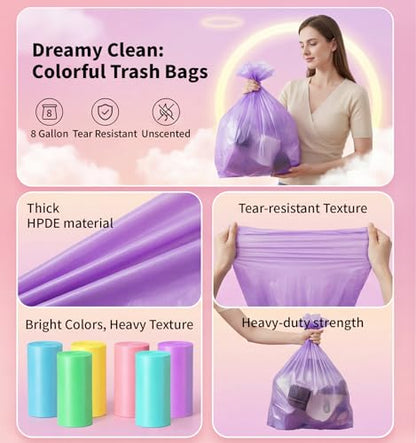 300 Count 8 Gallon Trash Bags - Heavy Duty Medium Garbage Bags 30 Liter Unscented 0.94 Mil Thick & Leakproof Wastebasket Liners for Kitchen Bathroom Home - color: 8gal-300