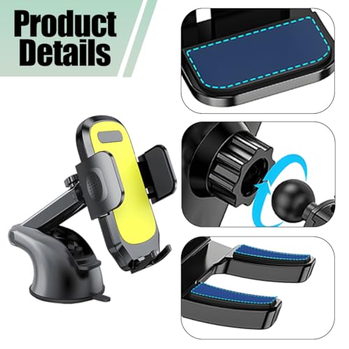 Car Phone Holder, Strong Suction Cup Vehicle Windshield Dashboard Air Vent Cellphone Mount, 360° Rotating Adjustable Smartphone Holder, Universal Automotive Accessories (Yellow) - color: Yellow