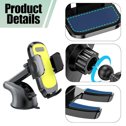 Car Phone Holder, Strong Suction Cup Vehicle Windshield Dashboard Air Vent Cellphone Mount, 360° Rotating Adjustable Smartphone Holder, Universal Automotive Accessories (Yellow) - color: Yellow