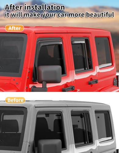 in-Channel Window Rain Guards Fit for Jeep Wrangler JK 2007-2018 Extra Durable Window Visors Window Deflectors Vent Visors Vent Shades Car Accessories-4 pcs - size: Fit for 2007-2018 Jeep Wrangler JK