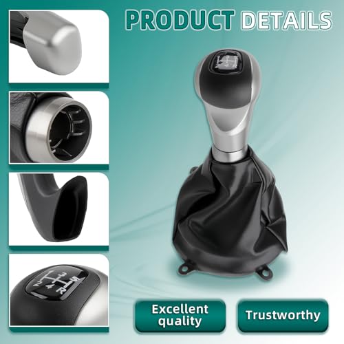 AUTOKAY Set of 3 Parking Brake Handle Grip Knob Set Fits for Honda Civic 2006-2011 Manual Gear Stick Shift Shifter Knob Head with 5 Speed and Boot Dust Cover PU Leather
