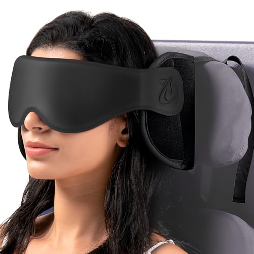 Travel Pillow, Airplane Neck Pillow with 3D Eye Mask for Sleeping, Round Edge Plane Head Strap 360°Headrest Support for Long Flight, Stop Bobblehead, Travel Essential for Car Road Trip Black - color: Black, size: Standard