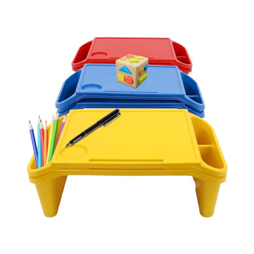 6 Pack Kids Lap Desk with Storage Slots, Stackable Portable Kids Lap Tray, 19.69" L X 9.84" W X 7.1" H Plastic Table Kids Activity Tray for Writing Eating Drawing Reading (Red, Blue, Yellow) - color: Red+blue+yellow