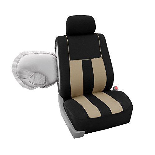 FH Group Three Row Striking Striped Full Set Car Seat Covers, Airbag Compatible & Split Ready – Universal Fit for Cars Trucks & SUVs Gray - color: Gray, size: 3 Row/7 Seater