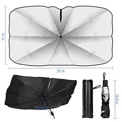 Sedan SUV Car Sun Shade for Windshield UV Rays and Heat Sun Visor Protector, Foldable Windshield Sun Shade Umbrella,Keep Car Cool,Easy to Use/Store,57''x 30'' - size: 57*30 inches