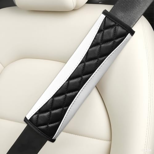 2PCS Car Seat Belt Cover, Soft Comfortable Leather Vehicle Seatbelt Shoulder Pad Cushion, Breathable Automotive Interior Seat Strap Harness Mat, Universal for RV SUV Truck (White) - color: White