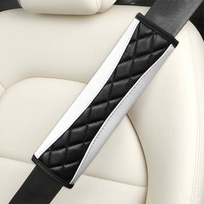 2PCS Car Seat Belt Cover, Soft Comfortable Leather Vehicle Seatbelt Shoulder Pad Cushion, Breathable Automotive Interior Seat Strap Harness Mat, Universal for RV SUV Truck (White) - color: White