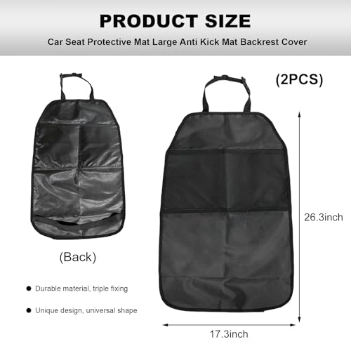2PCS Back Seat Protector for Car, Extra Large Kick Mat Seat Back Cover with 2 Storage Pockets, Automotive Backseat Organizer Waterproof Protective Cover for Kids Pets
