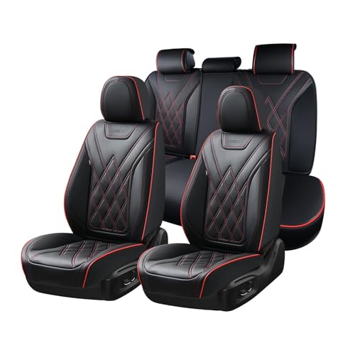 Coverado Car Seat Covers Full Set, Seat Covers for Cars, Front Seat Covers and Back Seat Cover Waterproof Leather Automotive Seat Cover, Universal Car Interior Protectors Cushion for Most Cars - color: 8918-Black_Redline, size: FullSet