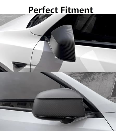 TanKin Real Matte Carbon Fiber Side Mirror Skull Fit for 2025 2026 Tesla Model Y Juniper Accessory,2PCS Carbon Rear View Mirror Cover Caps Overlay