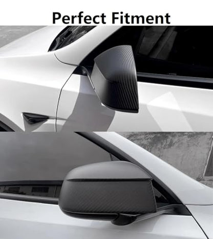 TanKin Real Matte Carbon Fiber Side Mirror Skull Fit for 2025 2026 Tesla Model Y Juniper Accessory,2PCS Carbon Rear View Mirror Cover Caps Overlay