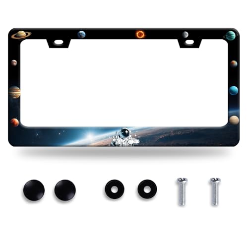 Planets License Plate Frame Funny Beautiful Space License Plate Stainless Steel Colorful License Plate Holder Galaxy Car Accessory with Screws Car Decoration 12.3" x 6.3"for Men Women - color: Colorful Planets With Galaxy