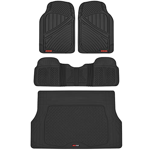 Motor Trend FlexTough Performance All Weather Rubber Car Floor Mats with Cargo Liner – Full Set Front & Rear Floor Mats for Cars Truck SUV, Automotive Floor Mats (Black)