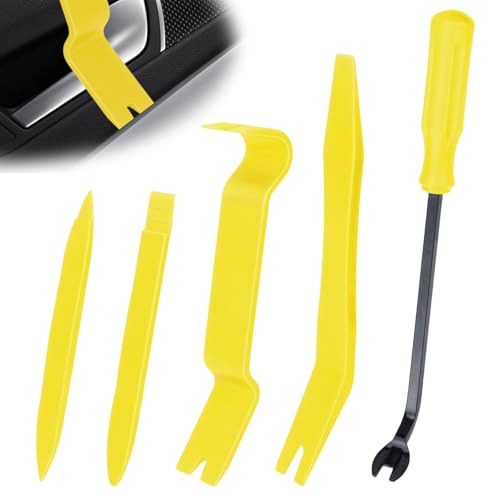 BFXM 5PCS Auto Trim Removal Tool kit, Car Clip Pry Tools Kit No Scratch Plastic, Car Door Panel Rivet Pliers Tool Kit, Automotive Interior Fastener Puller Remover Body Repair Set for Car (Yellow) - color: Yellow