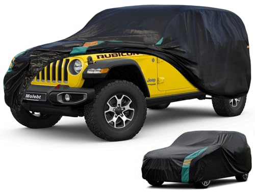 Jeep Wrangler Car Cover 4 Door Fits Sahara Rubicon Unlimited Sport JK JL. Jeep Wrangler Car Cover 4 DR for All Weather, Outdoor Waterproof, Windproof, UV-Resistant, Dustproof - size: 4 Fit Jeep Wrangler 4 Door