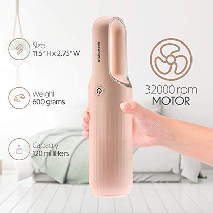 STARUMENT Portable Hand Vacuum Cleaner for Dust Pet Hair Dirt Home Car Interior, Furniture Lightweight Easy to Use, Compact Design Battery Rechargeable with USB-C Cable Pink - color: Pink