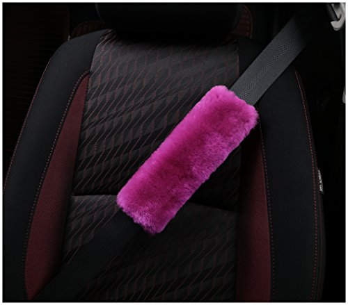 U&M 2 Pack Genuine Sheepskin Auto Seat Belt Cover for Adult Youth Kid Toddlers -Soft Warm Car, Truck, SUV, Camera Backpack Strap Shoulder Pad Wool Fluffy - color: purple pink