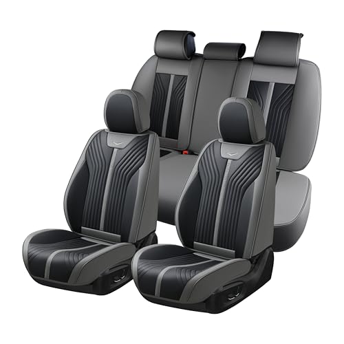 FLORICH Seat Covers for Car Waterproof Seat Cover Full Set Leather Car Seat Cushion Universal Carseat Cover Front and Rear Fit for Most Cars Trucks SUV, Gray&Black - color: Gray&Black, size: Fullset