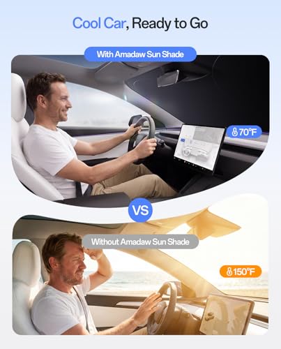 Windshield Sun Shade for Tesla Model Y 2020-2026 (Juniper), 100% UV Block & Heat Insulation, Custom Fit Sunshade, Foldable Car Sunshade with Storage Bag, Protect Interior Accessories - size: Model Y (2020-2026)