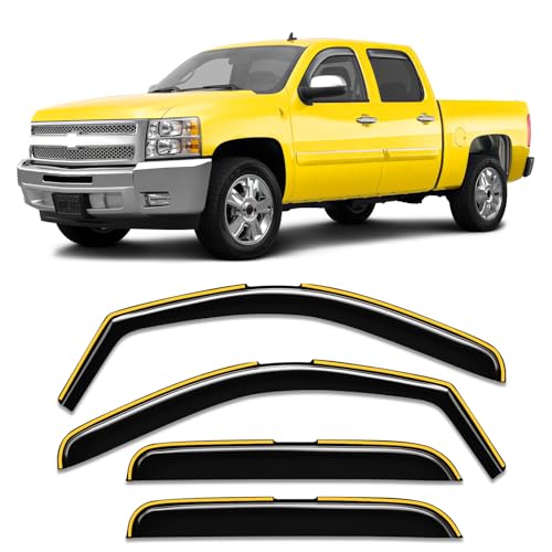 in-Channel Window Rain Guard for Chevrolet Chevy Silverado/GMC Sierra 2007-2013 Crew Cab Rain Guards Side Window Visors Low Profile Vent Visor Window Deflectors Vent Shades Truck Accessories - size: 2007-2013 Silverado/ Sierra Crew Cab